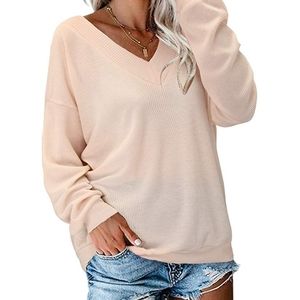 STYLEWORD Long Sleeve Loose Sweater V Neck Tie Bow